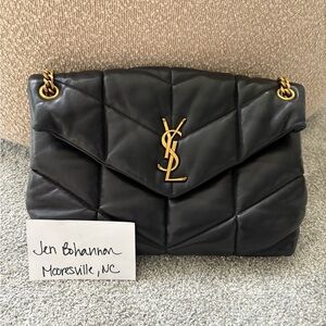 Yves Saint Laurent Black Leather Shoulder Bag with Gold Accents